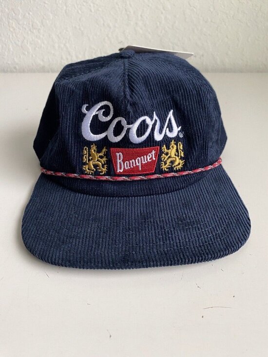 Snap-Back Other - Coors Banquet Corduroy Trucker Rope Snapback Hat Retro Navy Blue NEW